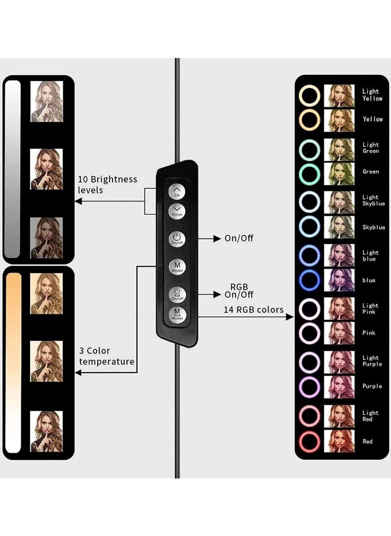 Generic - RGB LED Ring Light with Adjustable Tripod Stand – 14 RGB Modes, 3 Natural Colors, 10 Brightness Levels – Expandable Pole – Perfect for YouTube, Zoom, and Live Streaming - Image 1
