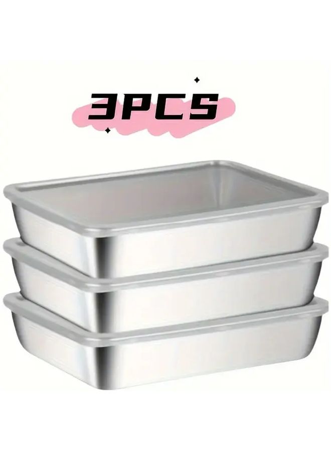 3 Piece Stainless Steel Square Baking Sheets With Lids Oven Safe Leakproof - Image 1