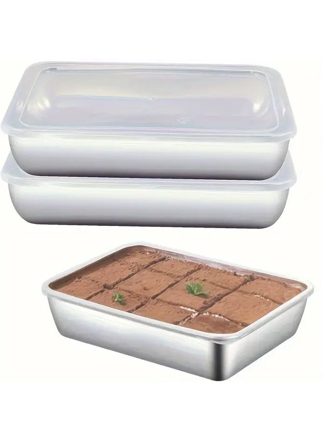 3 Piece Stainless Steel Square Baking Sheets With Lids Oven Safe Leakproof - Image 2