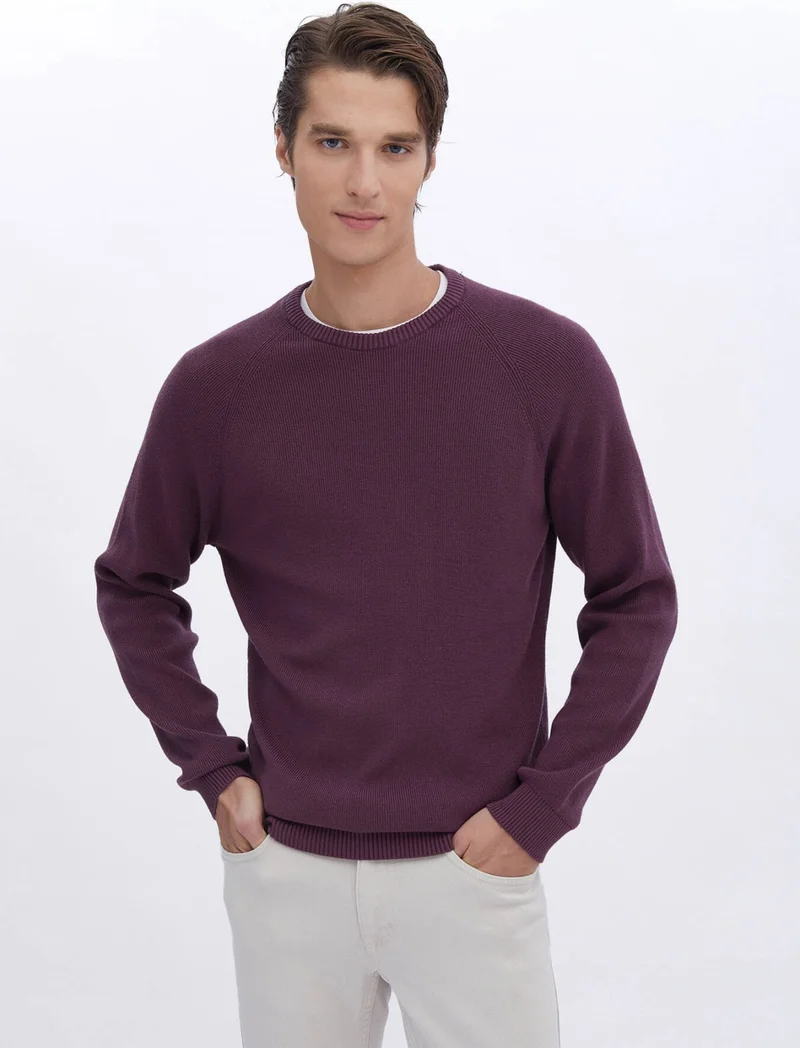Kip Plum Patterned Crew Neck Sweater