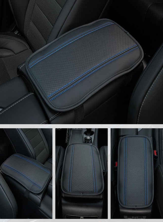 Amiss Car Center Console Pad, Universal Waterproof Car Armrest Seat Box Cover, PU Leather Auto Armrest Cover Protector，Vehicle Interior Accessories fits SUV/Truck/Car (Black-Blue) - Image 2