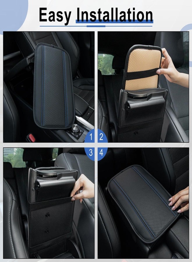 Amiss Car Center Console Pad, Universal Waterproof Car Armrest Seat Box Cover, PU Leather Auto Armrest Cover Protector，Vehicle Interior Accessories fits SUV/Truck/Car (Black-Blue) - Image 3