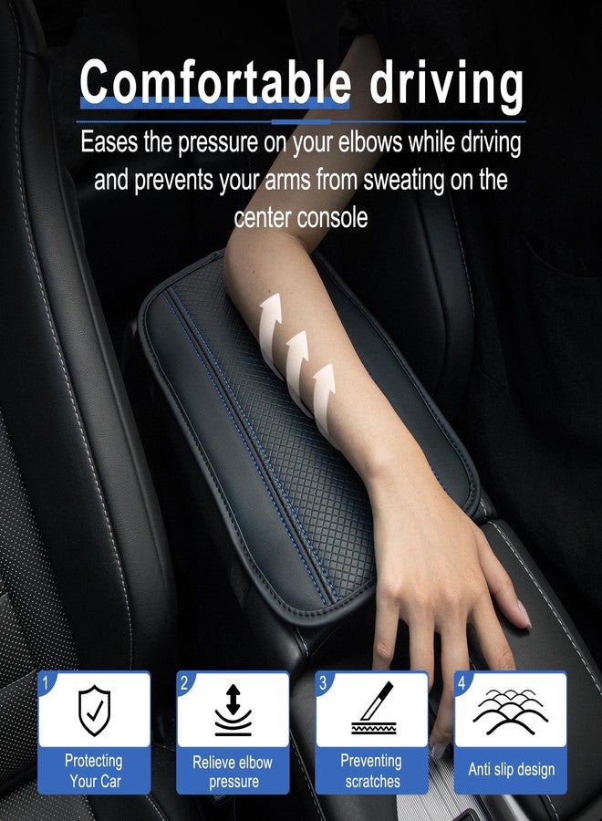 Amiss Car Center Console Pad, Universal Waterproof Car Armrest Seat Box Cover, PU Leather Auto Armrest Cover Protector，Vehicle Interior Accessories fits SUV/Truck/Car (Black-Blue) - Image 4