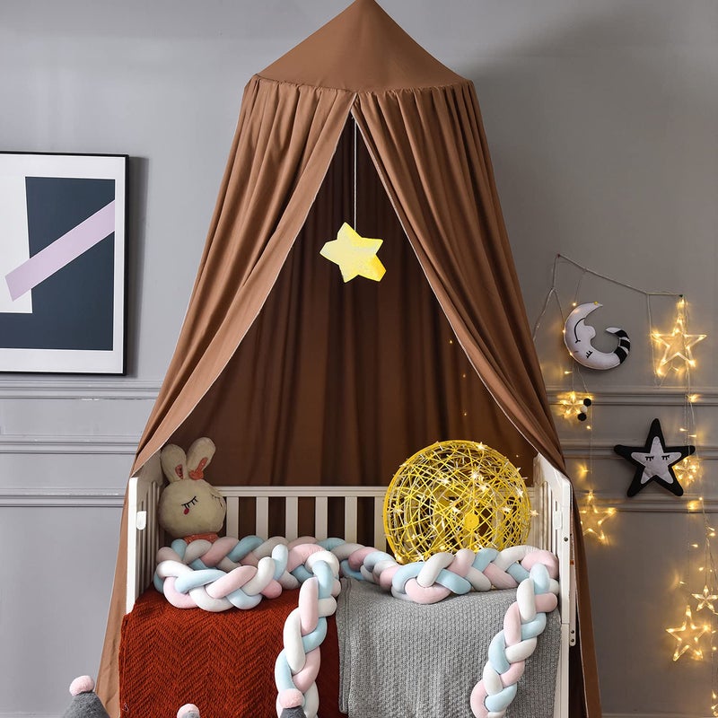 Mengersi Bed Canopy Play Tent for Kids, Round Dome Kids Mosquito Net Indoor Outdoor Castle Hanging House Decoration Reading Nook (Coffee) - Image 3