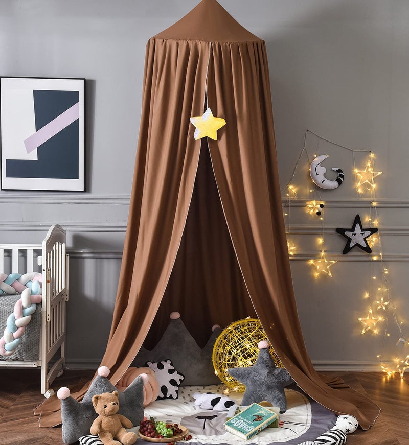 Mengersi Bed Canopy Play Tent for Kids, Round Dome Kids Mosquito Net Indoor Outdoor Castle Hanging House Decoration Reading Nook (Coffee) - Image 5