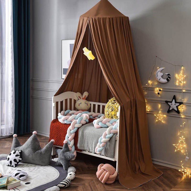 Mengersi Bed Canopy Play Tent for Kids, Round Dome Kids Mosquito Net Indoor Outdoor Castle Hanging House Decoration Reading Nook (Coffee) - Image 2