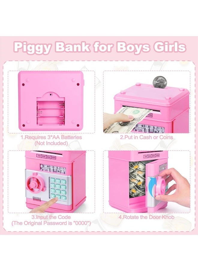 Refasy Piggy Bank for Girls 4-11 Years Old,Kids Safe Bank for Boys Christmas Birthday Gifts Toy for Kids Electronic ATM Money Bank for Adults Money Saving Box Safe Coin Bank Toy Kids Toys Pink - Image 4