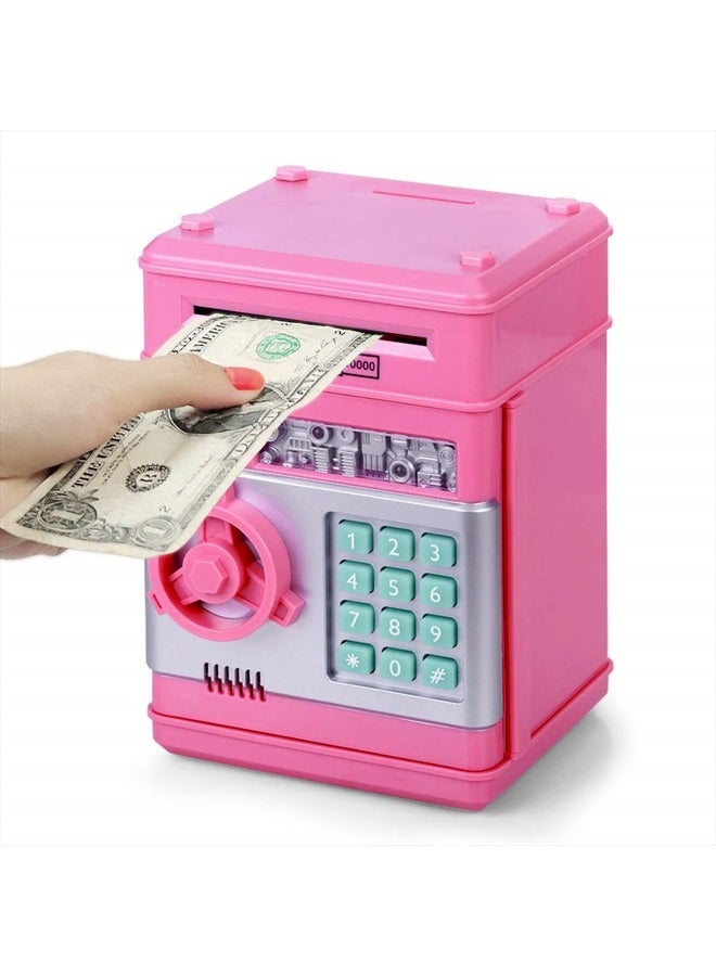 Refasy Piggy Bank for Girls 4-11 Years Old,Kids Safe Bank for Boys Christmas Birthday Gifts Toy for Kids Electronic ATM Money Bank for Adults Money Saving Box Safe Coin Bank Toy Kids Toys Pink - Image 1