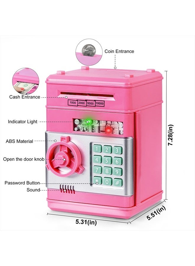 Refasy Piggy Bank for Girls 4-11 Years Old,Kids Safe Bank for Boys Christmas Birthday Gifts Toy for Kids Electronic ATM Money Bank for Adults Money Saving Box Safe Coin Bank Toy Kids Toys Pink - Image 3