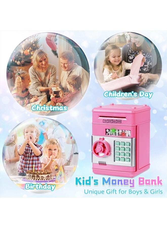 Refasy Piggy Bank for Girls 4-11 Years Old,Kids Safe Bank for Boys Christmas Birthday Gifts Toy for Kids Electronic ATM Money Bank for Adults Money Saving Box Safe Coin Bank Toy Kids Toys Pink - Image 5