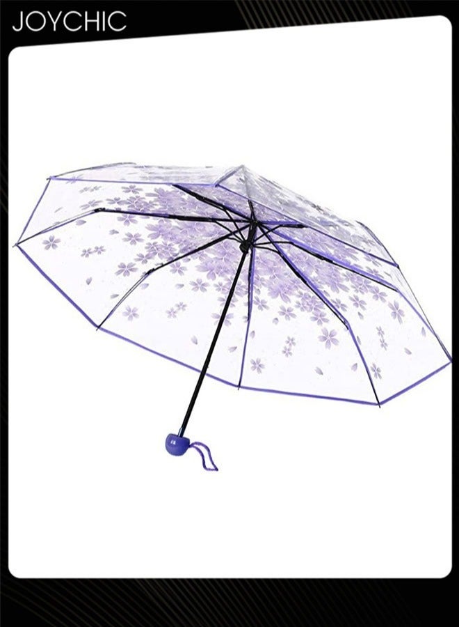 Joychic Print Transparent Umbrella Clear Portable Compact Small Light Weight Waterproof Rain and Sun Umbrella Purple - Image 3