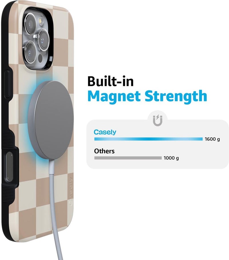 Casely iPhone 16 Pro Case | Fit Check | Neutral Checkerboard | Bold Protective Design | Compatible with MagSafe - Image 4