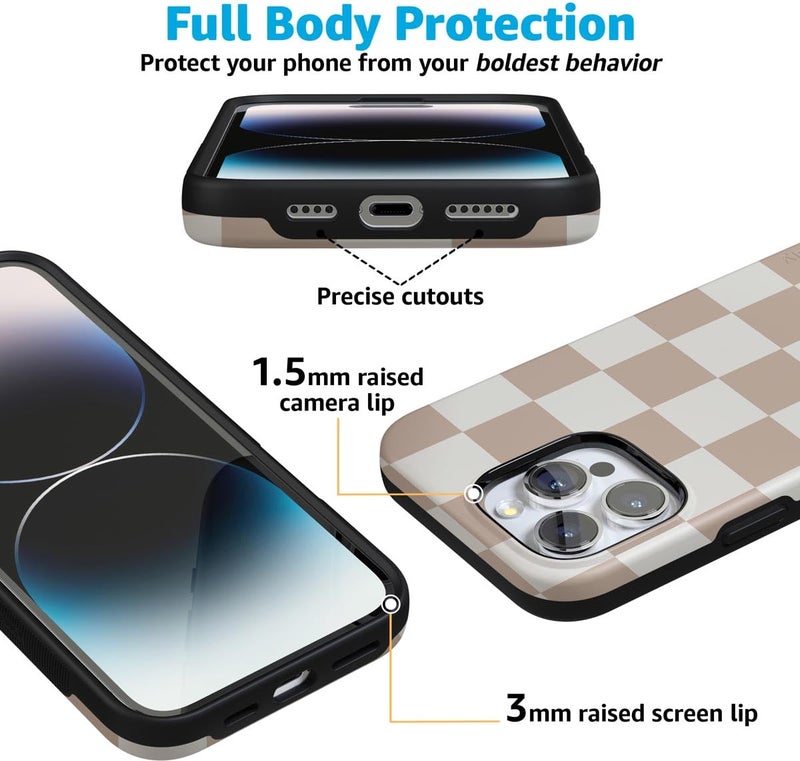Casely iPhone 16 Pro Case | Fit Check | Neutral Checkerboard | Bold Protective Design | Compatible with MagSafe - Image 3