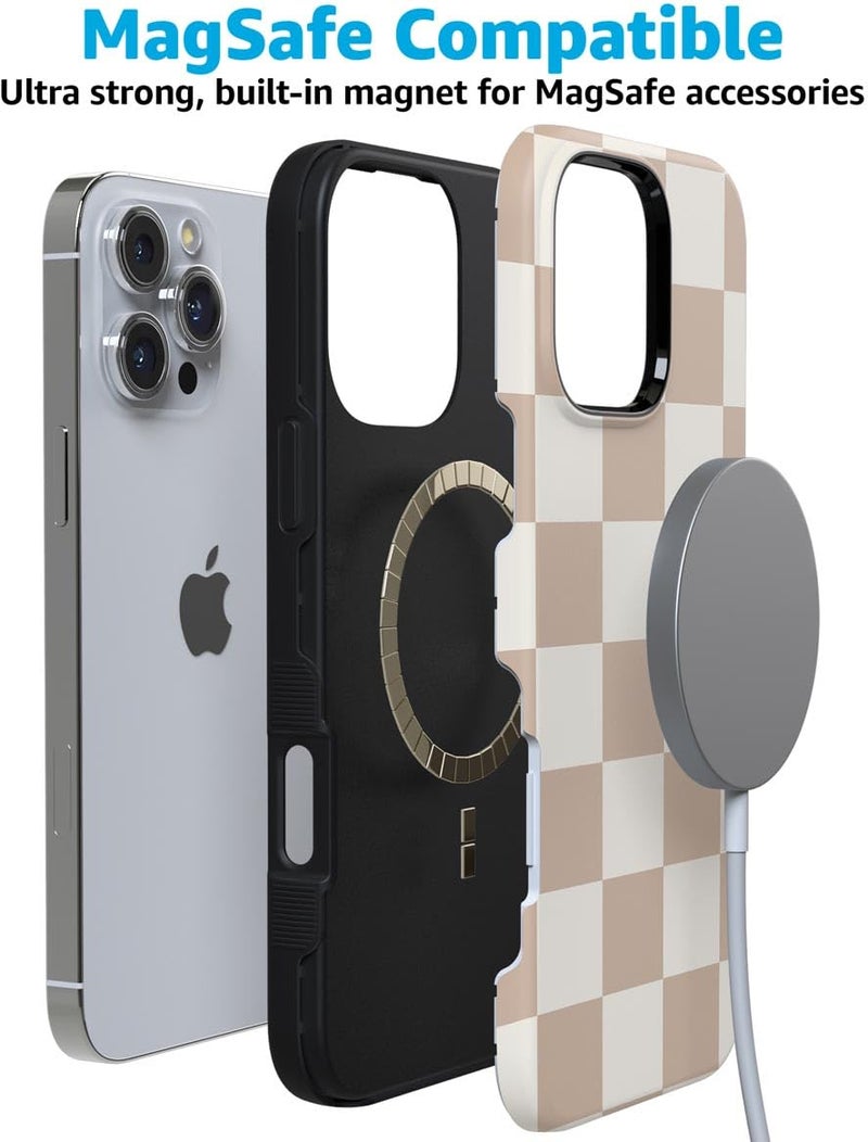 Casely iPhone 16 Pro Case | Fit Check | Neutral Checkerboard | Bold Protective Design | Compatible with MagSafe - Image 5