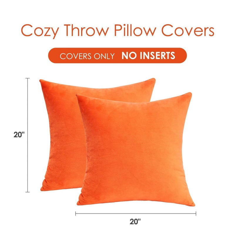 GriNeed Velvet Throw Pillow Covers Orange Set of 2 20x20 Inch Pillow Covers, Soft Farmhouse Neutral Decorative Pillowcases for Couch Sofa Bed, Home Boho Decor, Modern Cushion Covers - Image 2