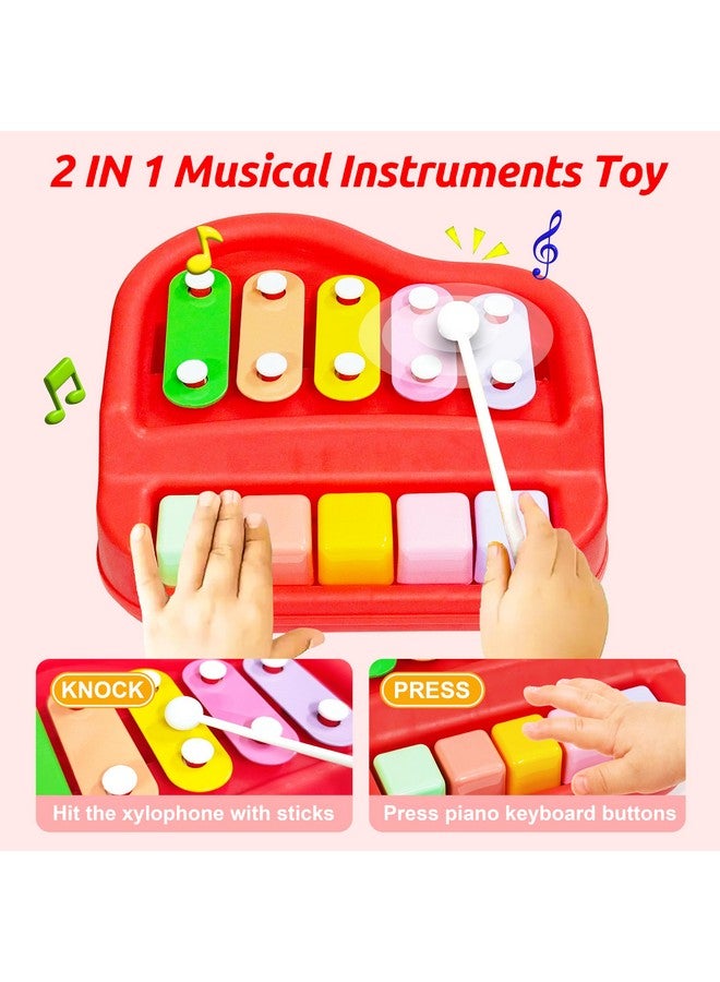 VGRASSP 2 in 1 Small Xylophone and Piano Toy for Kids with Colorful Keys and Drum Sticks - Musical Instrument Toy for Baby and Toddlers - Red - Image 4