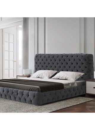 Abberton Buttoned Velvet Upholstered Bed 160x200cm Queen size Bed in Dark Grey Color - pzsku/Z3B622C95704092AC2318Z/45/_/1716881889/97bfbeaf-e10c-4743-8265-c8655fd10ba0