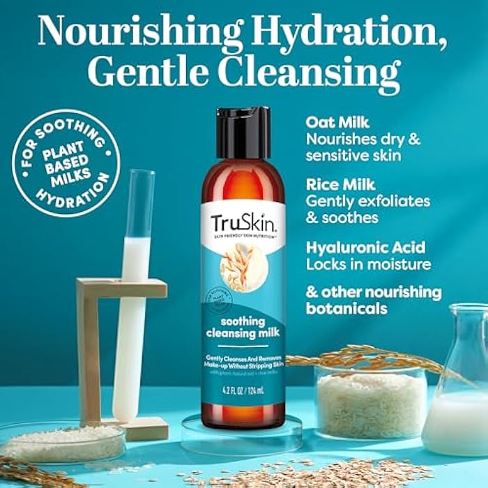 TruSkin Soothing Cleansing Milk - Gentle Facial Cleanser with Rice & Oat Milk, Hyaluronic Acid - Removes Make-Up Without Stripping Sensitive Skin - Image 2
