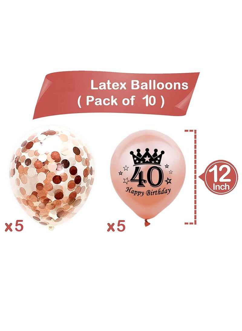 Brain Giggles BrainGiggles 40th Happy Birthday Balloon Decoration Set of 10 - Rose Gold - Image 2