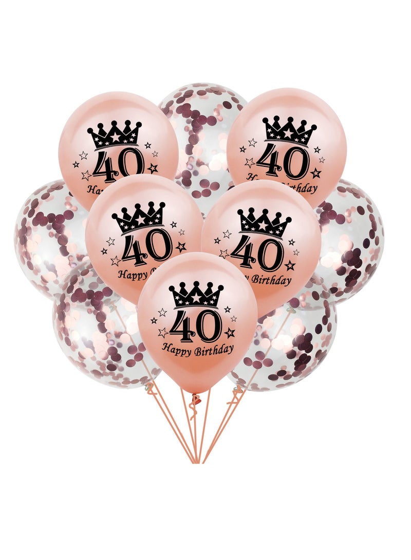 Brain Giggles BrainGiggles 40th Happy Birthday Balloon Decoration Set of 10 - Rose Gold - Image 1
