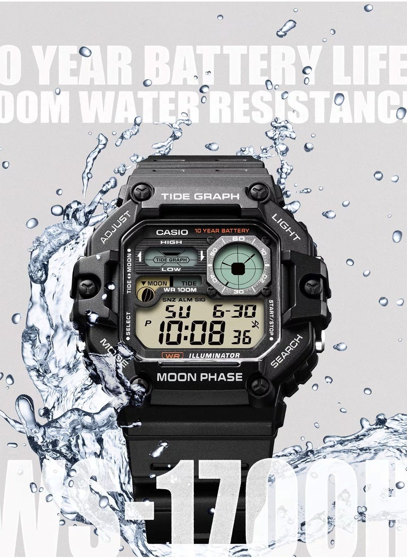 CASIO ساعة كوارتز رقمية قياسية لرسم بياني لمرحلة القمر وحزام راتنج كوارتز WS-1700H-1AV للرجال  - Image 3
