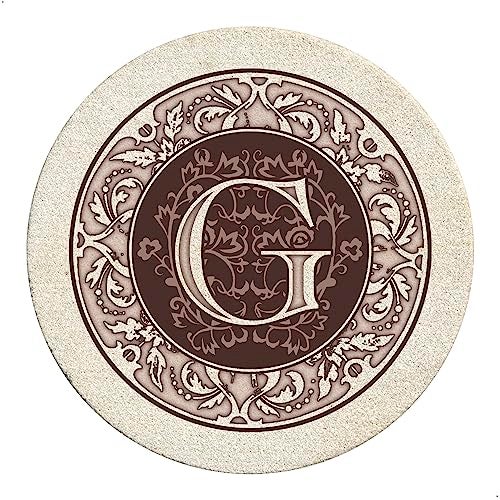 Thirstystone Monogram Coasters, All Natural Stone with Non-Slip Cork Backing, Drink Absorbent & Protects Table, Great for Gifts, Letter G (Set of 4) - Image 1