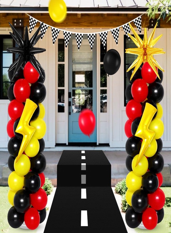 Seematn 2 Set Cartoon Theme Balloon Column Stand Kit with Lightning Explosion Star Foil Balloons Black Red Yellow Balloon Arch for Birthday Cartoon Animation Drawstring Party Baby Shower Supplies - Image 3