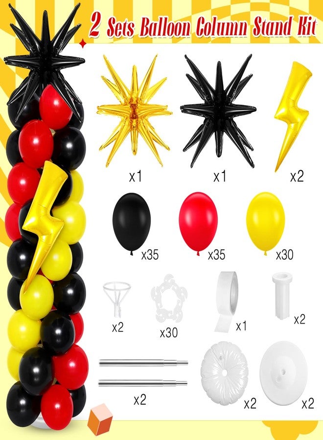 Seematn 2 Set Cartoon Theme Balloon Column Stand Kit with Lightning Explosion Star Foil Balloons Black Red Yellow Balloon Arch for Birthday Cartoon Animation Drawstring Party Baby Shower Supplies - Image 2