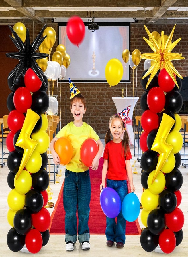 Seematn 2 Set Cartoon Theme Balloon Column Stand Kit with Lightning Explosion Star Foil Balloons Black Red Yellow Balloon Arch for Birthday Cartoon Animation Drawstring Party Baby Shower Supplies - Image 5