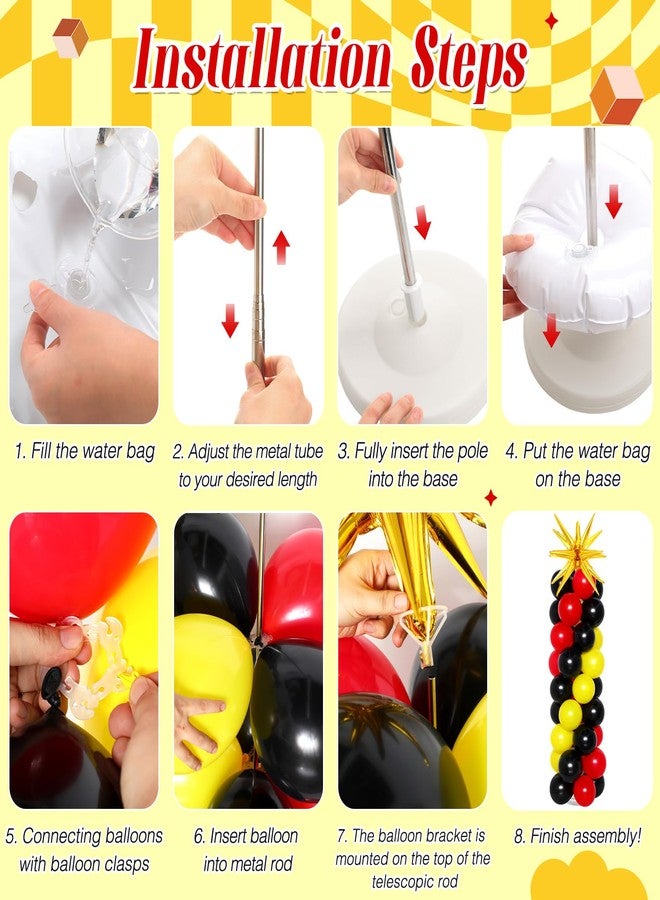 Seematn 2 Set Cartoon Theme Balloon Column Stand Kit with Lightning Explosion Star Foil Balloons Black Red Yellow Balloon Arch for Birthday Cartoon Animation Drawstring Party Baby Shower Supplies - Image 4