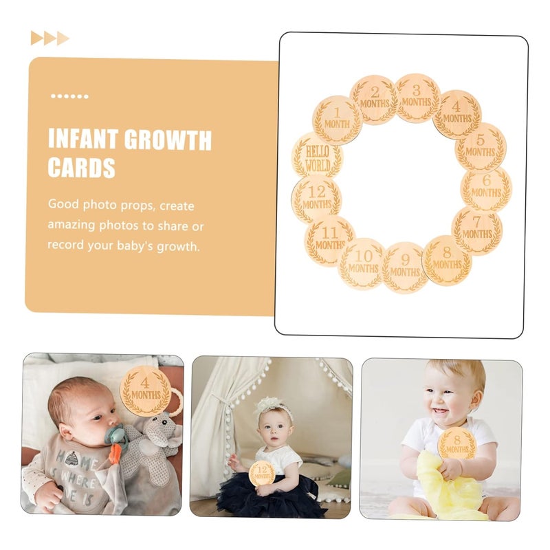 SECFOU 13pcs Wooden Monthly Milestone Cards Set with Ear Pattern Discs Photo Props - Image 3