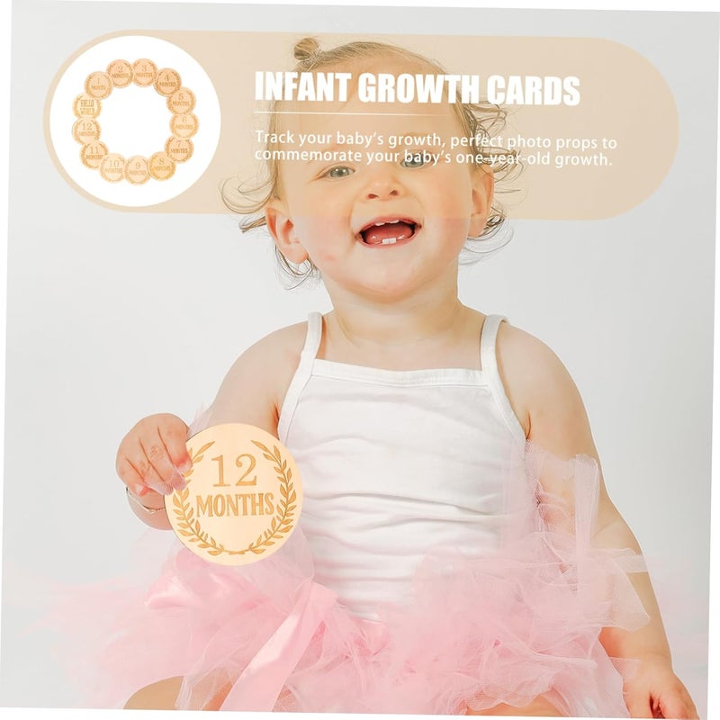 SECFOU 13pcs Wooden Monthly Milestone Cards Set with Ear Pattern Discs Photo Props - Image 5