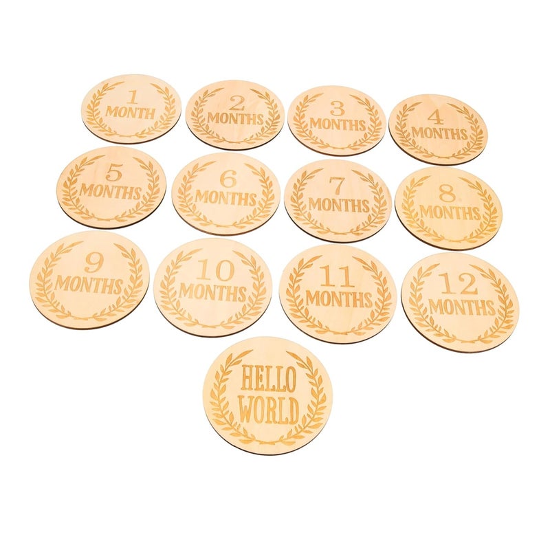 SECFOU 13pcs Wooden Monthly Milestone Cards Set with Ear Pattern Discs Photo Props - Image 2