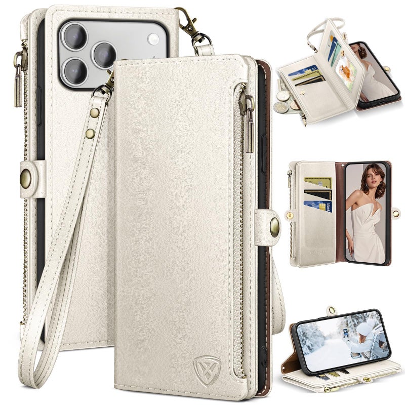 XcaseBar compatible with iPhone 17 Pro Max 6.9" Wallet case with Zipper Credit Card Holderã€RFID Blockingã€‘,Flip Folio Book PU Leather Phone case Shockproof Cover Women Men for Apple 17ProMax case White - Image 1