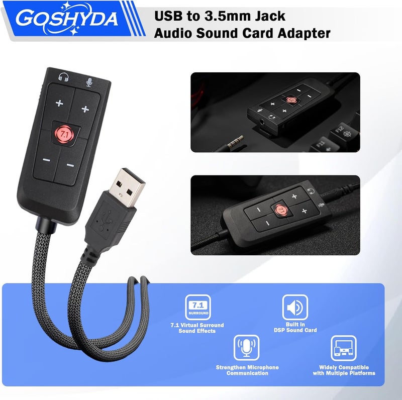 Goshyda USB to 3.5mm Jack Audio Sound Card Adapter for Kingston HyperX Cloud II, Gaming Headset 7.1 Channel USB Sound Card for PS5, for Xbox Series X S, 6bw9kroxg2 - Image 2