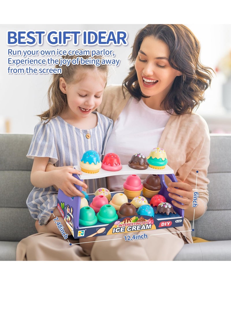 Serve Ice Cream Counter Toy Ice Cream Toy Play Set for Kids Toddler Ice Cream Counter Shop 39 Pcs Educational Pretend Play Food and Accessories Great Gift for 3 4 5 6 Year Old Girl or Boy