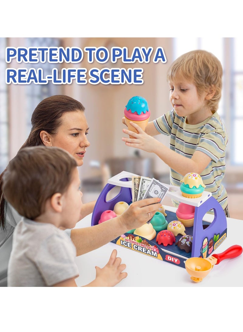 Serve Ice Cream Counter Toy Ice Cream Toy Play Set for Kids Toddler Ice Cream Counter Shop 39 Pcs Educational Pretend Play Food and Accessories Great Gift for 3 4 5 6 Year Old Girl or Boy
