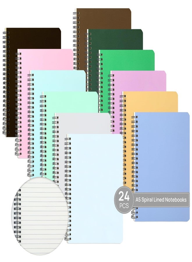 miikoul 24 Packs A5 Spiral Lined Notebooks, 8.3" X 5.5", 60 Sheets/120 Pages, Hardcover Wide Ruled Notebooks With Waterproof Cover, 12-Color Journal Notepad For Office Home School Supplies - Image 1