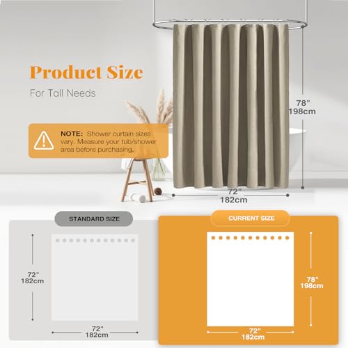 BTTN 78 Inch Long Shower Curtain - Linen Textured Heavy Duty Polyester Fabric Shower Curtain Set with 12 Plastic Hooks, Hotel Spa Neutral Curtains for Bathroom Showers and Bathtubs - 72x78 - Khaki/Tan - Image 3