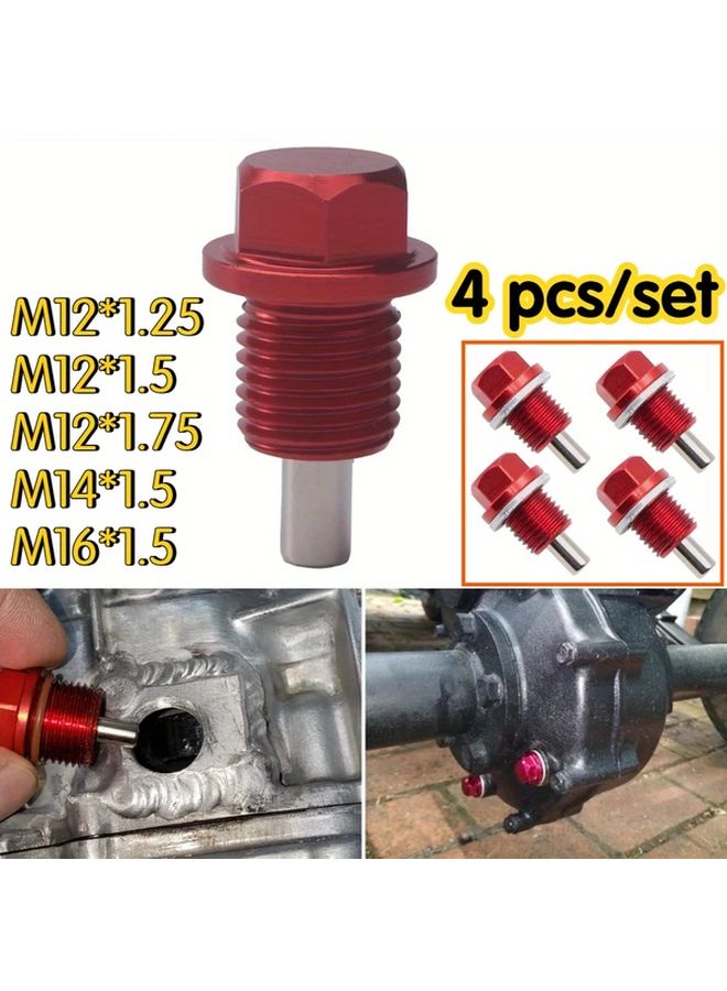 Magnetic Oil Drain Plug 4 Pcs M12 x 1 25 With Washer Engine Aluminum Alloy Sump Nut - Image 2