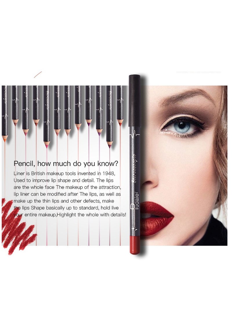 Pudaier line Stylist lip line satin smooth charm curve lip line, maintain a full day color matte lip Liner Pencil,Instruction Uk lasting lip liners 12 colors/set - Image 5