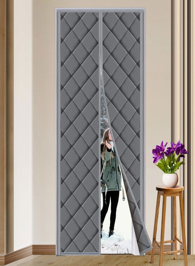 TUZIER Magnetic Thermal Insulated Door Curtain Fits Door Size 32" x 80" Thicken Nylon Cotton Temporary Magnet Closure Thermal Door Cover Size W34 x L81 inch Weatherproof Windproof Soundproof, Grey - Image 1