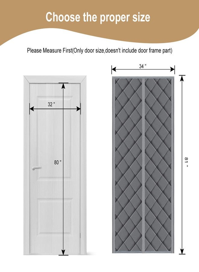 TUZIER Magnetic Thermal Insulated Door Curtain Fits Door Size 32" x 80" Thicken Nylon Cotton Temporary Magnet Closure Thermal Door Cover Size W34 x L81 inch Weatherproof Windproof Soundproof, Grey - Image 3