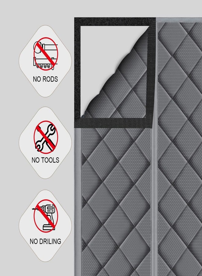 TUZIER Magnetic Thermal Insulated Door Curtain Fits Door Size 32" x 80" Thicken Nylon Cotton Temporary Magnet Closure Thermal Door Cover Size W34 x L81 inch Weatherproof Windproof Soundproof, Grey - Image 2
