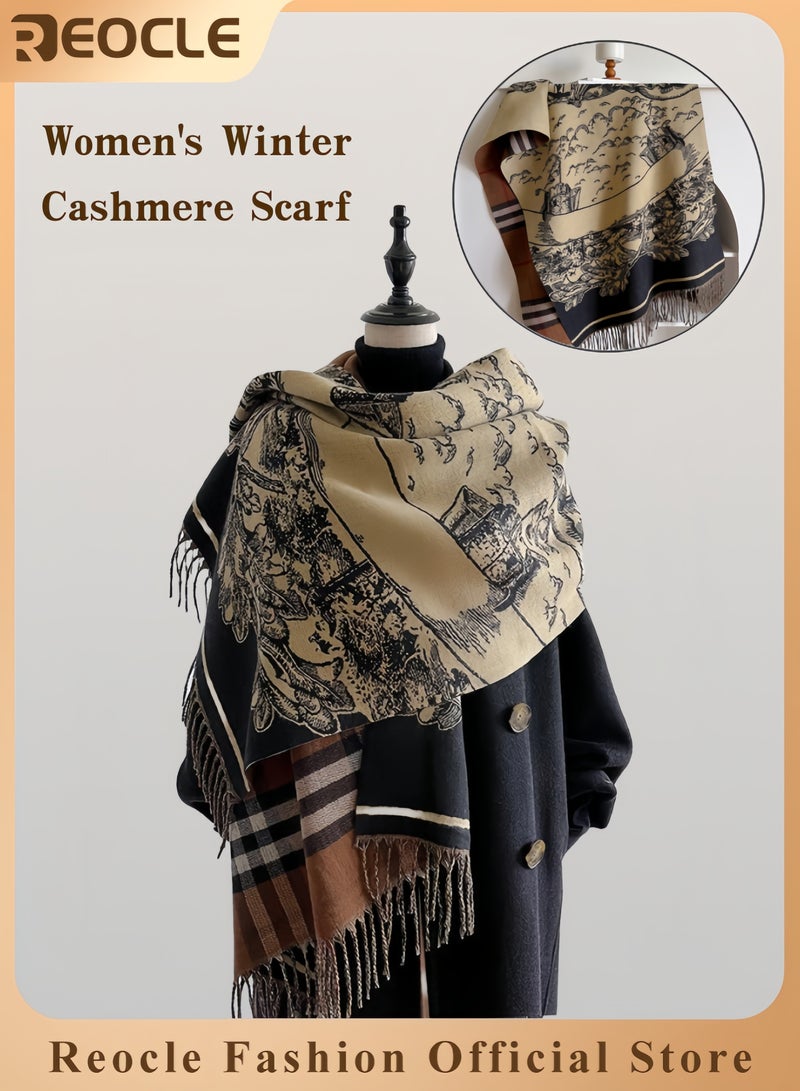 REOCLE Women's Cashmere Scarf Winter Scarve Large Retro Shawls and Plaid Scarf for Women Must-have Winter Accessory - Image 1