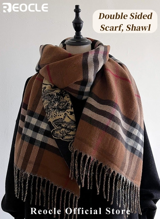 REOCLE Women's Cashmere Scarf Winter Scarve Large Retro Shawls and Plaid Scarf for Women Must-have Winter Accessory - Image 2