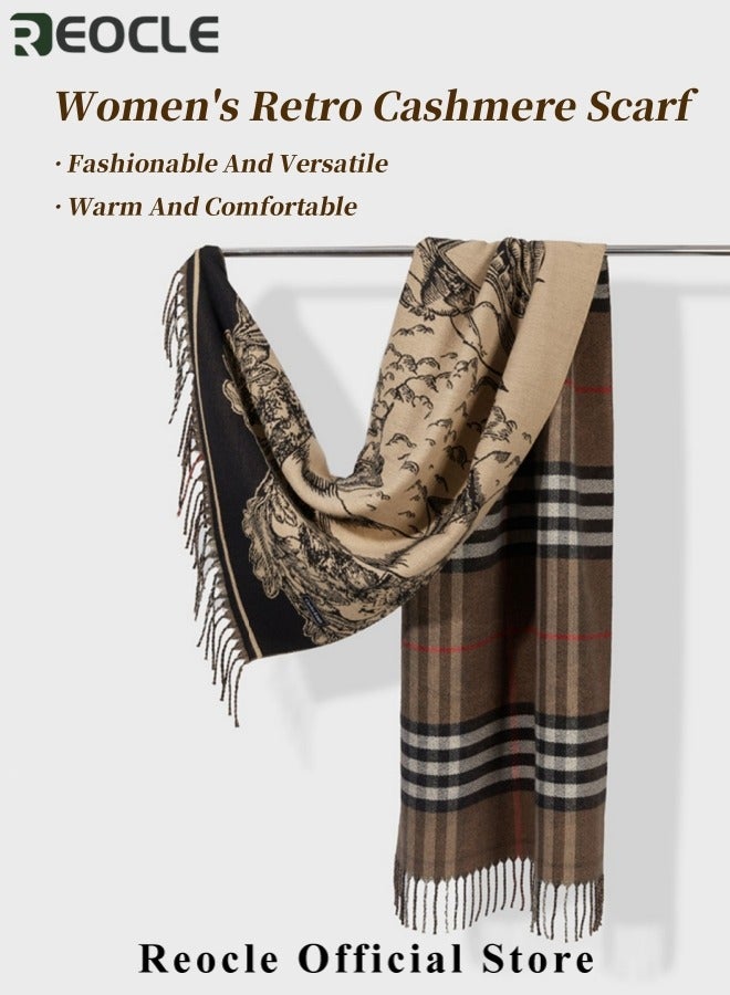 REOCLE Women's Cashmere Scarf Winter Scarve Large Retro Shawls and Plaid Scarf for Women Must-have Winter Accessory - Image 5