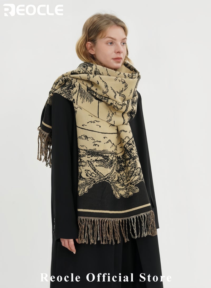 REOCLE Women's Cashmere Scarf Winter Scarve Large Retro Shawls and Plaid Scarf for Women Must-have Winter Accessory - Image 4