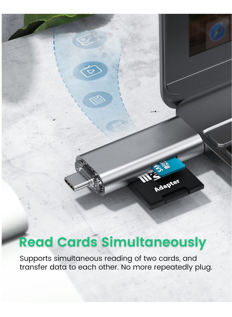 Excefore Micro SD Card Reader, USB 3.0 USB-C Memory Card Reader, Aluminum Multi 2-in-1 External SD Card Adapter for Phone Camera PC Laptop Table, Support TF/SD/Micro/SD/SDXC/SDHC/MMC/RS-MMC/UHS-I - Image 4