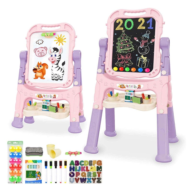 Mojitodon Art Easel for Kids Adjustable Standing Rotatable Double Sided Easel with Painting Accessories for Toddlers Boys and GirlsPink